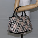 BURBERRY Nova Check Blue Label Hand Bag Nylon Gold Silver Auth kk569-22