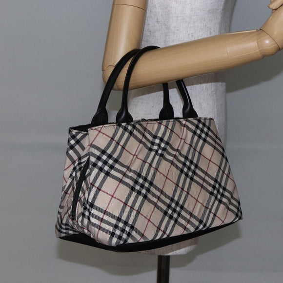 BURBERRY Nova Check Blue Label Hand Bag Nylon Gold Silver Auth kk569