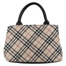 BURBERRY Nova Check Blue Label Hand Bag Nylon Gold Silver Auth kk569-2