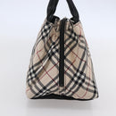 BURBERRY Nova Check Blue Label Hand Bag Nylon Gold Silver Auth kk569-3