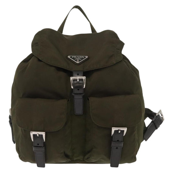 PRADA Backpack Nylon Green Silver Auth kk575
