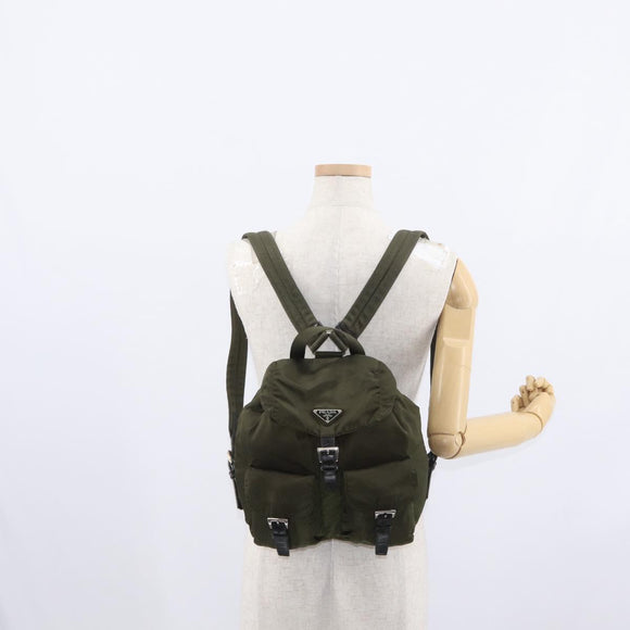 PRADA Backpack Nylon Green Silver Auth kk575