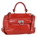 Salvatore Ferragamo Gancini Hand Bag Enamel 2way Red Silver Auth kk576-1