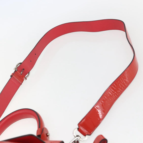 Salvatore Ferragamo Gancini Hand Bag Enamel 2way Red Silver Auth kk576