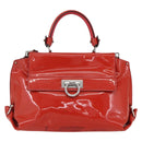 Salvatore Ferragamo Gancini Hand Bag Enamel 2way Red Silver Auth kk576-13