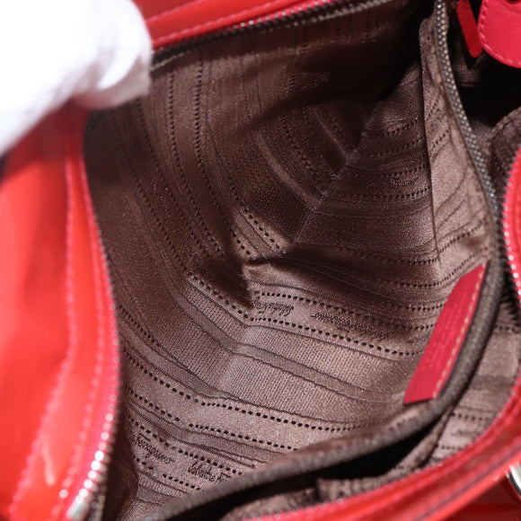 Salvatore Ferragamo Gancini Hand Bag Enamel 2way Red Silver Auth kk576