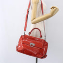 Salvatore Ferragamo Gancini Hand Bag Enamel 2way Red Silver Auth kk576-27
