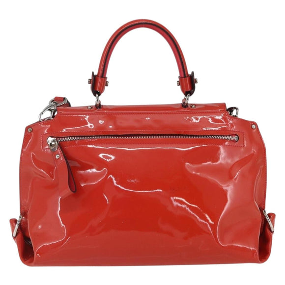 Salvatore Ferragamo Gancini Hand Bag Enamel 2way Red Silver Auth kk576