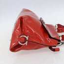 Salvatore Ferragamo Gancini Hand Bag Enamel 2way Red Silver Auth kk576-4