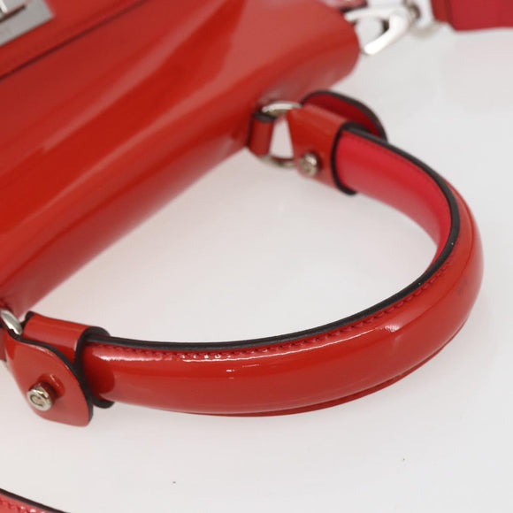 Salvatore Ferragamo Gancini Hand Bag Enamel 2way Red Silver Auth kk576