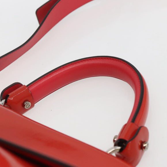 Salvatore Ferragamo Gancini Hand Bag Enamel 2way Red Silver Auth kk576