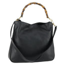 GUCCI Bamboo Shoulder Bag Leather 2way Black Gold 001 1577 2123 Auth kk577-1
