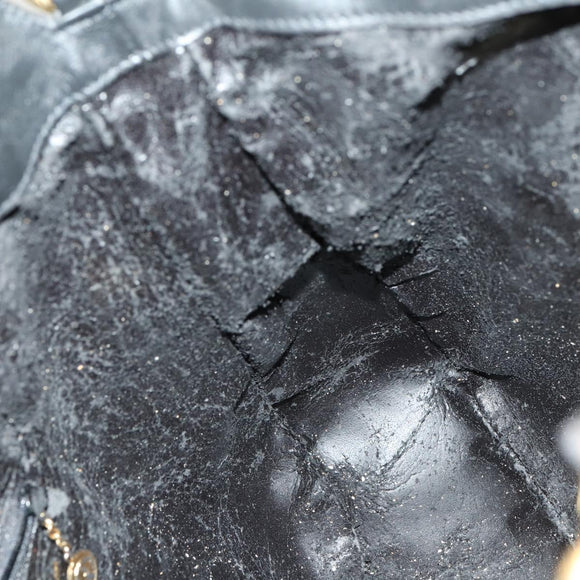 GUCCI Bamboo Shoulder Bag Leather 2way Black Gold 001 1577 2123 Auth kk577