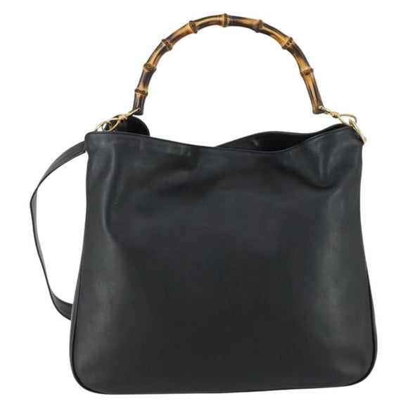 GUCCI Bamboo Shoulder Bag Leather 2way Black Gold 001 1577 2123 Auth kk577