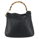 GUCCI Bamboo Shoulder Bag Leather 2way Black Gold 001 1577 2123 Auth kk577-2