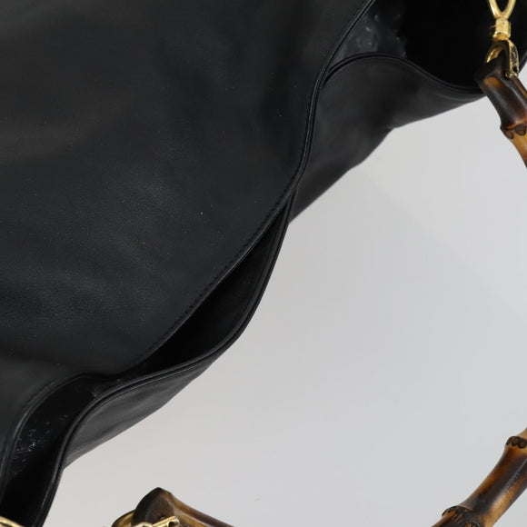 GUCCI Bamboo Shoulder Bag Leather 2way Black Gold 001 1577 2123 Auth kk577