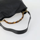 GUCCI Bamboo Shoulder Bag Leather 2way Black Gold 001 1577 2123 Auth kk577-7