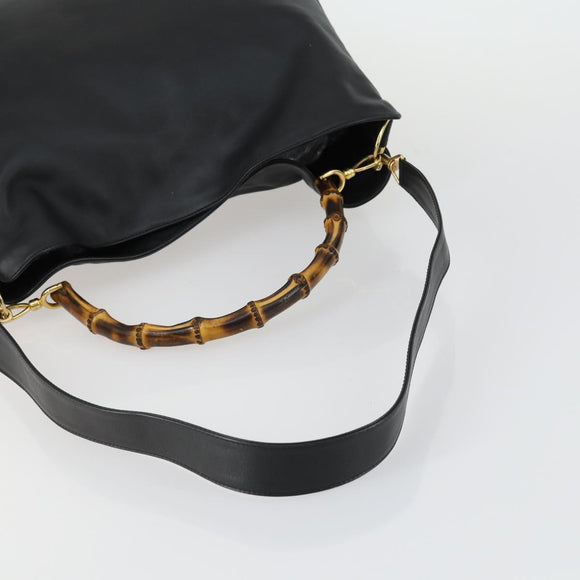 GUCCI Bamboo Shoulder Bag Leather 2way Black Gold 001 1577 2123 Auth kk577