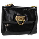Salvatore Ferragamo Gancini Shoulder Bag Enamel Black Gold Auth kk580-1