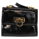 Salvatore Ferragamo Gancini Shoulder Bag Enamel Black Gold Auth kk580-13