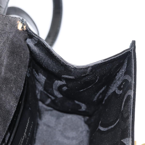 Salvatore Ferragamo Gancini Shoulder Bag Enamel Black Gold Auth kk580