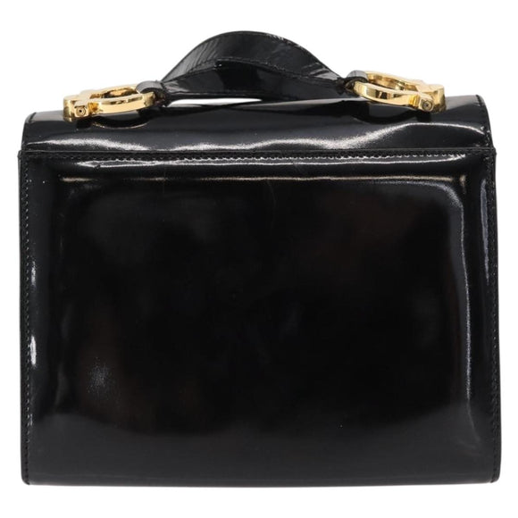 Salvatore Ferragamo Gancini Shoulder Bag Enamel Black Gold Auth kk580