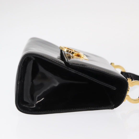 Salvatore Ferragamo Gancini Shoulder Bag Enamel Black Gold Auth kk580
