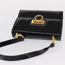 Salvatore Ferragamo Gancini Shoulder Bag Enamel Black Gold Auth kk580-6