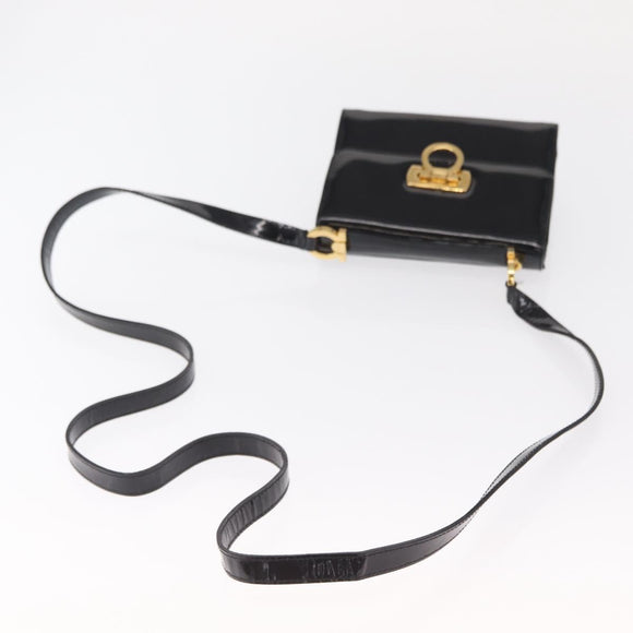 Salvatore Ferragamo Gancini Shoulder Bag Enamel Black Gold Auth kk580