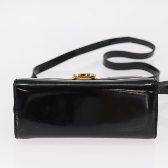 Salvatore Ferragamo Gancini Shoulder Bag Enamel Black Gold Auth kk580