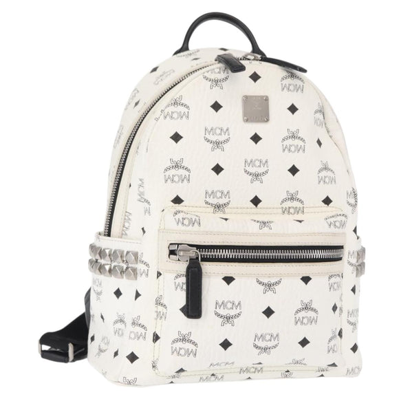 MCM Vicetos Logogram Backpack PVC Leather White Silver Auth kk581