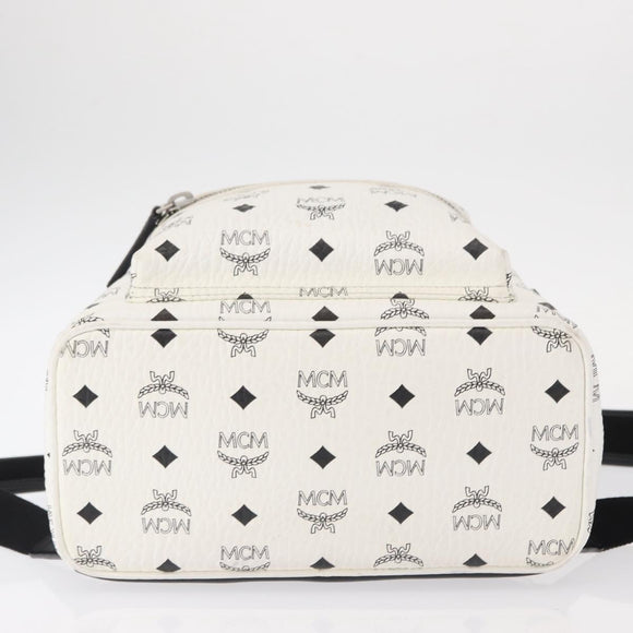 MCM Vicetos Logogram Backpack PVC Leather White Silver Auth kk581