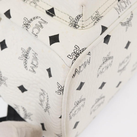 MCM Vicetos Logogram Backpack PVC Leather White Silver Auth kk581