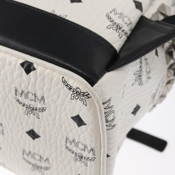 MCM Vicetos Logogram Backpack PVC Leather White Silver Auth kk581