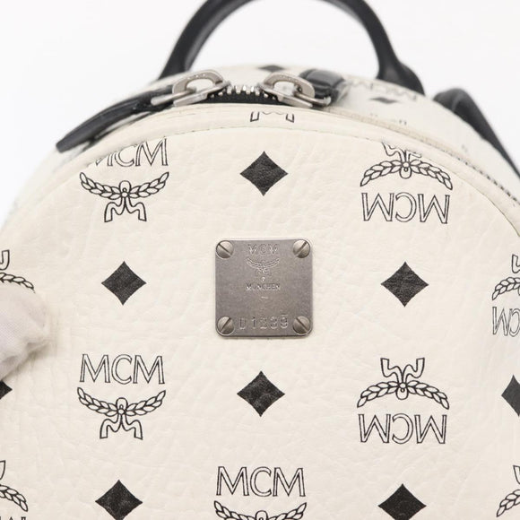 MCM Vicetos Logogram Backpack PVC Leather White Silver Auth kk581