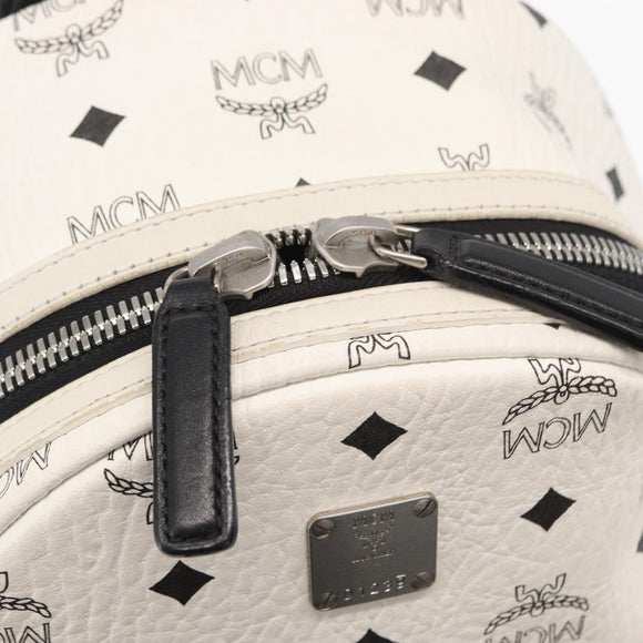 MCM Vicetos Logogram Backpack PVC Leather White Silver Auth kk581