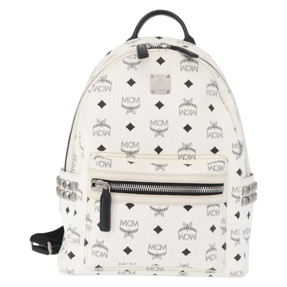 MCM Vicetos Logogram Backpack PVC Leather White Silver Auth kk581