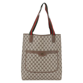 GUCCI GG Supreme Web Sherry Line Tote Bag PVC Beige 41 004 4465 Auth kk582 - 0