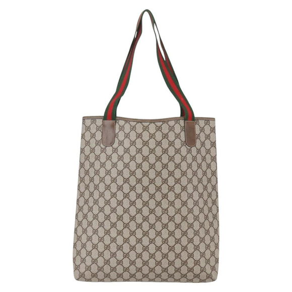 GUCCI GG Supreme Web Sherry Line Tote Bag PVC Beige 41 004 4465 Auth kk582