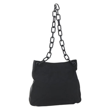 PRADA Chain Shoulder Bag Nylon Black Silver Auth kk583