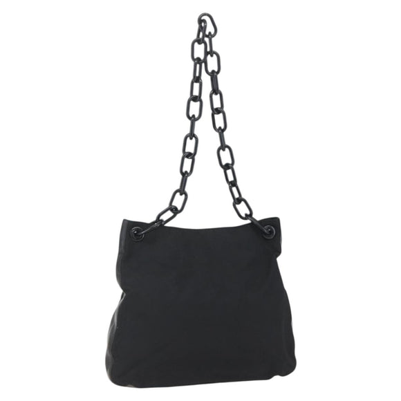 PRADA Chain Shoulder Bag Nylon Black Silver Auth kk583