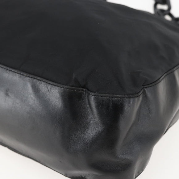 PRADA Chain Shoulder Bag Nylon Black Silver Auth kk583