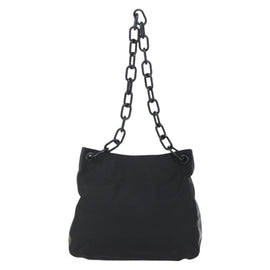 PRADA Chain Shoulder Bag Nylon Black Silver Auth kk583 - 0