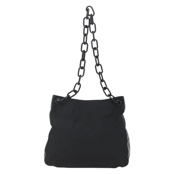 PRADA Chain Shoulder Bag Nylon Black Silver Auth kk583