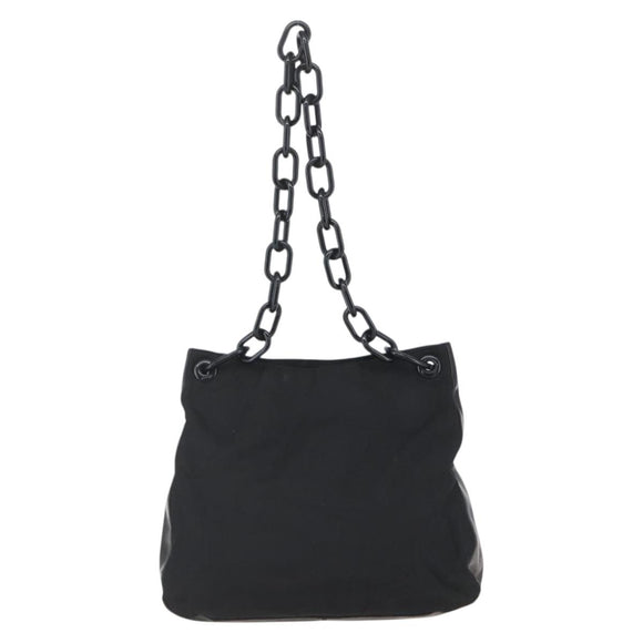 PRADA Chain Shoulder Bag Nylon Black Silver Auth kk583