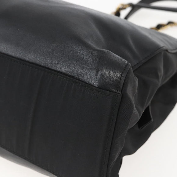 PRADA Chain Tote Bag Leer Zwart Goud Auth kk585