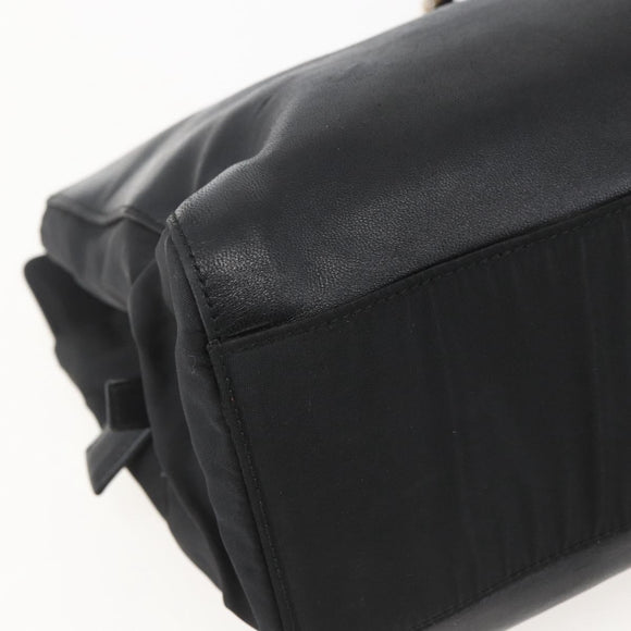 PRADA Chain Tote Bag Leather Black Gold Auth kk585