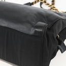 PRADA Chain Tote Bag Leer Zwart Goud Auth kk585-15