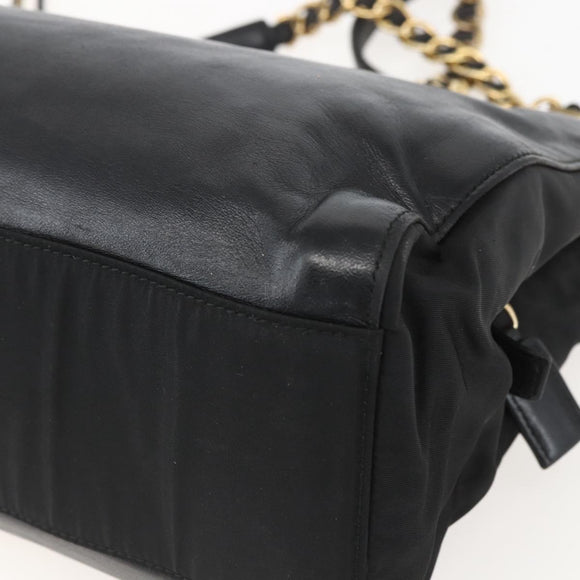 PRADA Chain Tote Bag Leer Zwart Goud Auth kk585