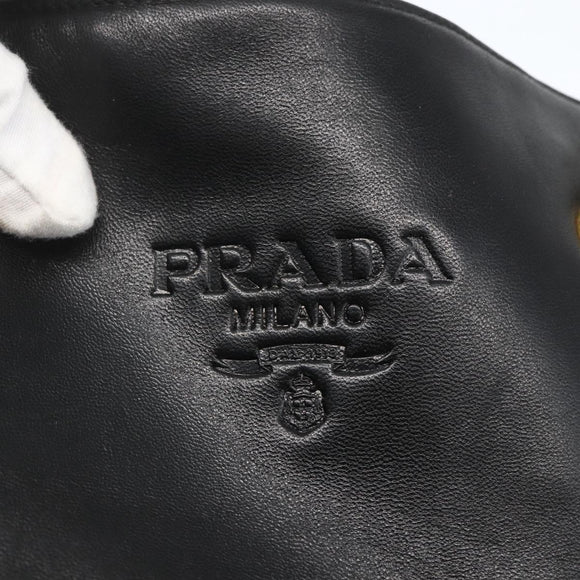 PRADA Chain Tote Bag Leer Zwart Goud Auth kk585